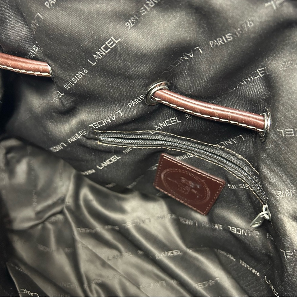 LANCEL PARIS 1876 handbag, nylon leather trim brown with shoulder strap - Picture 14 of 17